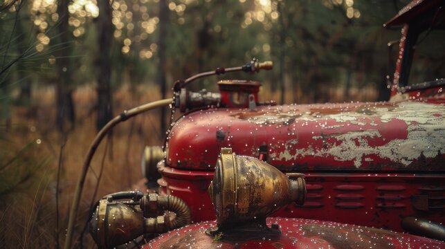 Detailed shot of vintage fire truck in forest with Canon EOS R5  35mm f56