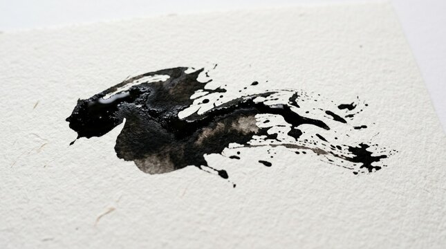 Black Ink Splash Abstract on Textured Paper - Dynamic Paint Splatter
