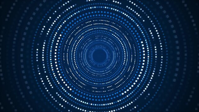 Squares form concentric rings, deep digital tunnel. for 19 intros, data visualization, artificial intelligence, cyber interfaces, virtual reality, science presentations, gaming backgrounds,