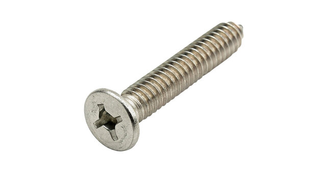 Metallic countersunk flat head screw bolt isolated on dark background