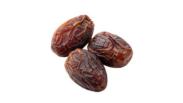 Three fresh raw sweet dried dates fruits group isolated on transparent background.