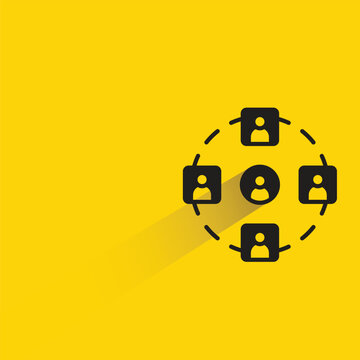 people connecting network icon with shadow on yellow background