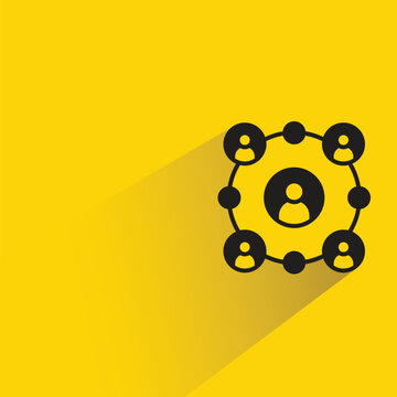 people connecting network icon with shadow on yellow background