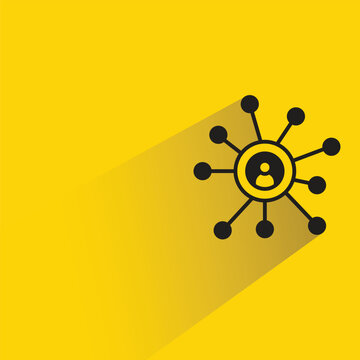 people connecting network icon with shadow on yellow background
