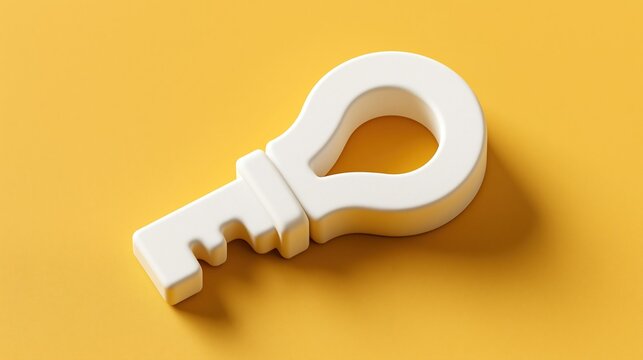 White key with lightbulb shaped head on yellow background, symbolizing creative ideas and problem solving