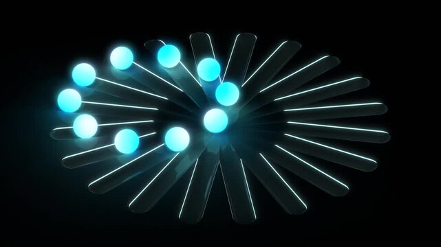 回転しているように見える直線運動の光るボールの3DCG映像　斜め視点　141f～240f部分ループ