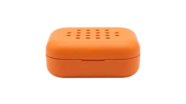Orange plastic travel soap box container isolated on white background