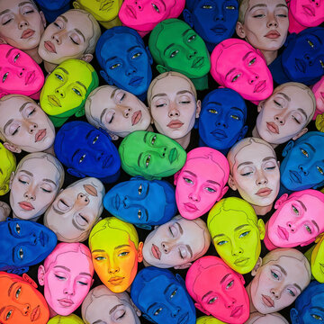 Crowd of Colorful Human Faces Pattern for Diversity and Mental Health Concept