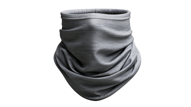 Isolated grey multifunctional neck gaiter for outdoor sports and cold weather protection