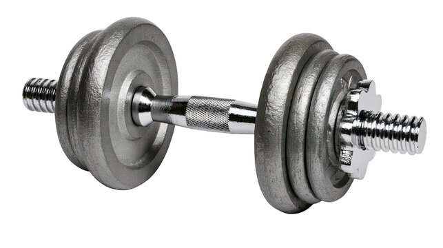 Isolated metal adjustable dumbbell with weight plates for strength training and fitness workout