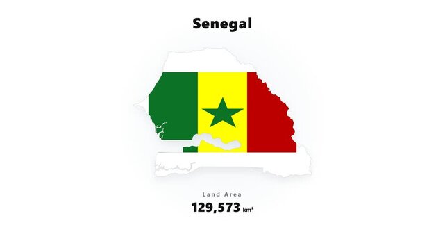 Senegal map silhouette in flag colors with green yellow red bands and star, while black numeric counter changes on clean white background