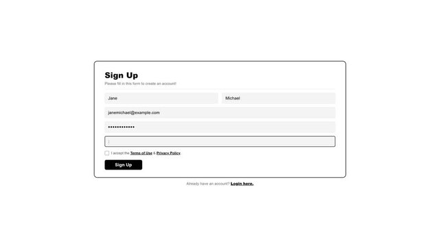 User registration and account creation process animation. 4K Video