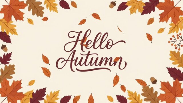 Hello Autumn Animated Text Greeting With Falling Leaves
