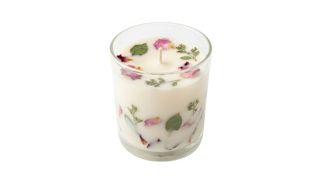 A candle with petals isolated on transparent background