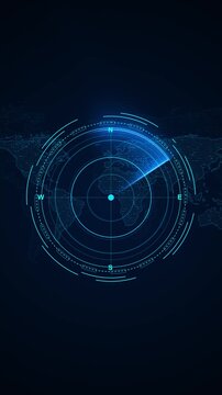 HUD targets locations digital world map circular coordinates, cardinal points. global monitoring, satellite control, intelligence reports, defense briefings, travel routes global network presentations