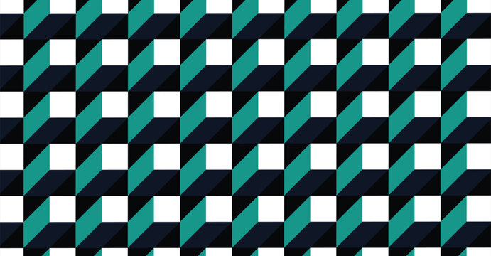 Teal and white optical illusion block pattern for creative wallpaper.