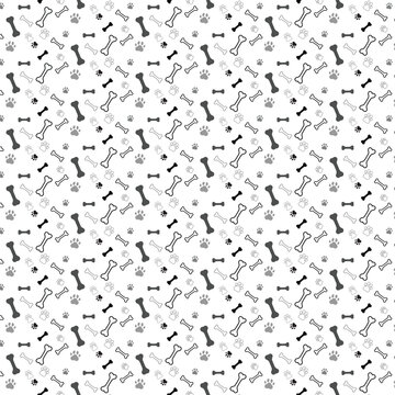 Paw prints and bone seamless pattern. Pet-themed repeat design with a clean and playful appearance. Ideal for pet shops, animal care, wrapping paper, and other commercial designs.