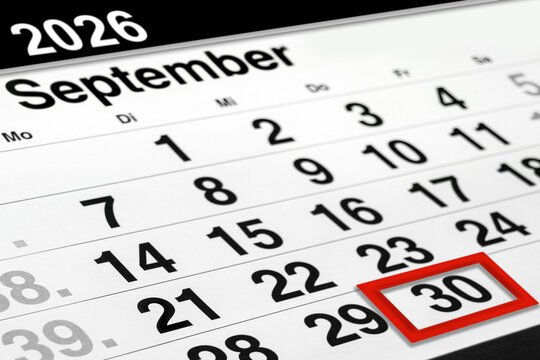 Deutscher Kalender 30. September 2026 rot schwarz