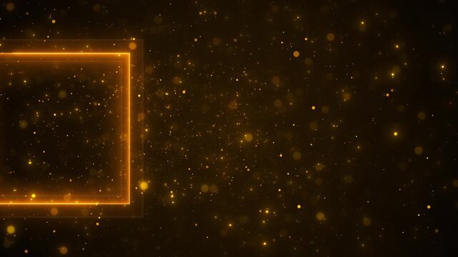 Gold rectangle sits beside particles bokeh luxury background open copy space. title, premium branding, award announcements, wedding invitations, product showcases, festive greetings, logo reveals.