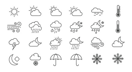 Obraz premium Comprehensive Vector Weather Icon Set for Climate Forecast and Meteorology App Interface Design