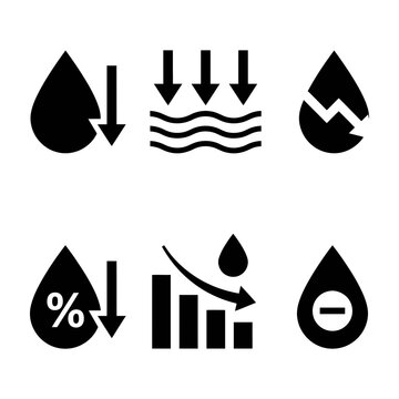 Water Reduction and Humidity Decrease Icon Set Design