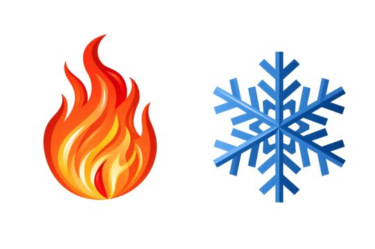 Fire flame and ice snowflake opposite concepts