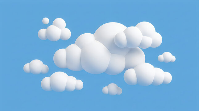 A cute 3d rendered fluffy white cloud icon isolated on a solid light blue background for design