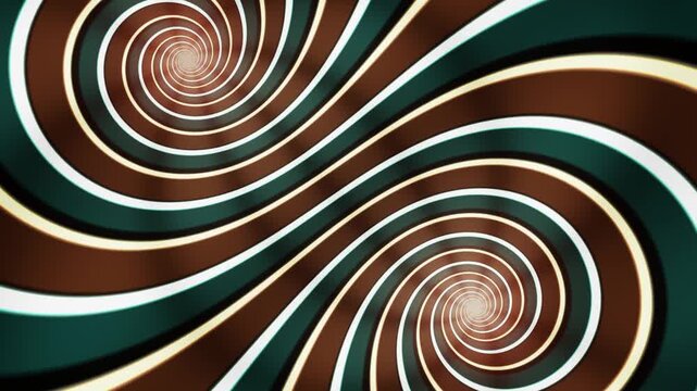 Twin Spiral Eyes Merging Into One Glowing Core and Splitting on a New Axis, Nested Arc Ribbons Seamless Loop in deep green tones
