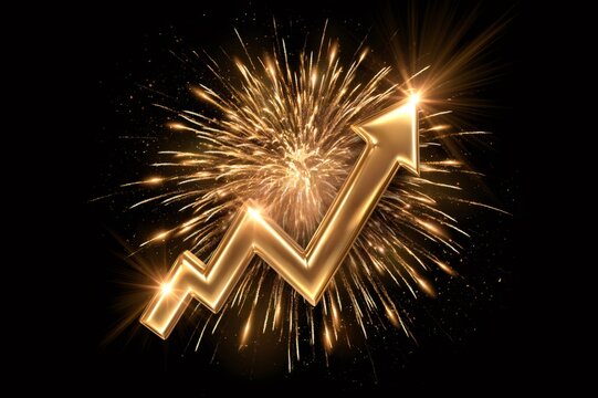 Golden arrow showing financial growth and celebratory success