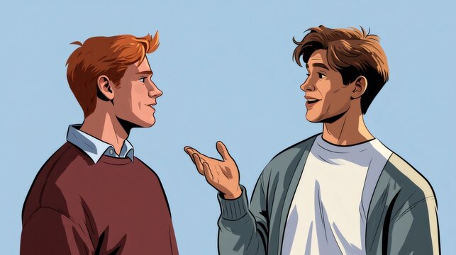 Two young men engaging in lively conversation and communication