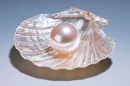 Lustrous natural pearl resting in an iridescent seashell