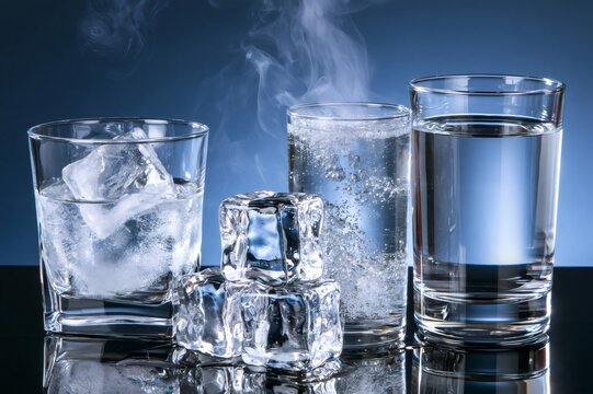 Water existing in three states of matter