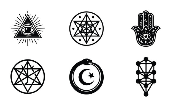 Mystical Symbols Collection: All-Seeing Eye, Hamsa Hand, Tree of Life, Ouroboros, Sacred Geometry Icons