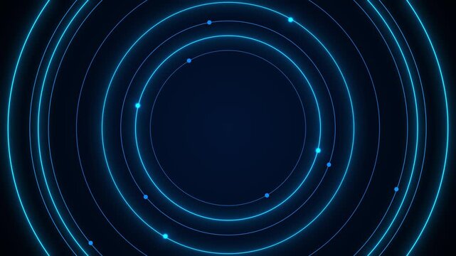 Glowing concentric circles across background nodes travel orbit paths. radar interfaces, 19 dashboards, data visualization, network scanning, science graphics, cyber displays futuristic titles