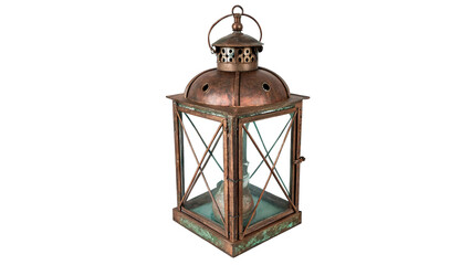 Vintage classic antique metallic iron hanging lantern candlestick isolated on transparent background. © Gabriel