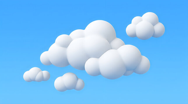 3d rendered fluffy white clouds isolated on a bright blue sky background for graphic design projects