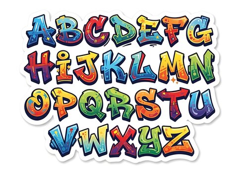 Colorful graffiti alphabet letters on white background