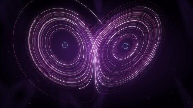 Lorenz Strange Attractor Butterfly Weaving Through 3D Phase Space seamless loop in rich magenta tones