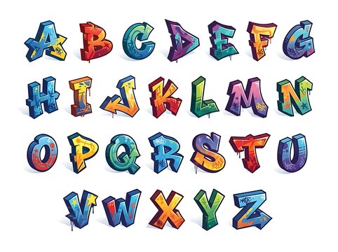 Graffiti alphabet letters stylized vibrant urban art characters