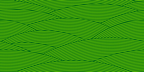 Obraz premium Agriculture arable wavy farm field seamless pattern of green arable farmland background. Wavy farm pattern of plantation bg with green wave lines of grass or rice field hills and grassland plants