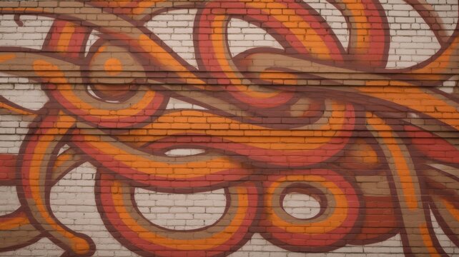 Colorful Abstract Flowing Ribbon Mural Painted on a White Brick Wall