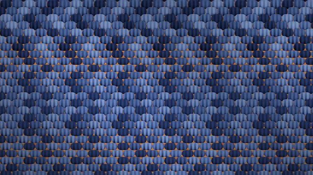 Overlapping Ceramic Scale Tiles Sliding Apart to Reveal Warm Color Slivers, Seamless Loop in calm blue tones