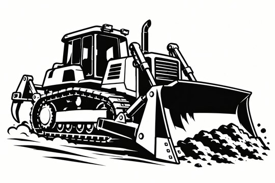 Black and white bulldozer construction vehicle icon
