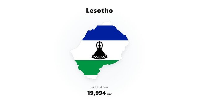 Animated Lesotho map silhouette in national flag colors with emblem and glowing population digits shifting upward on clean white background