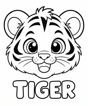 Cute cartoon tiger head outline for coloring page
