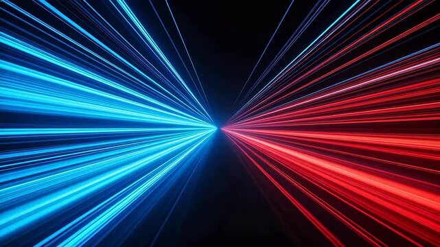 Blue and red light beams converging