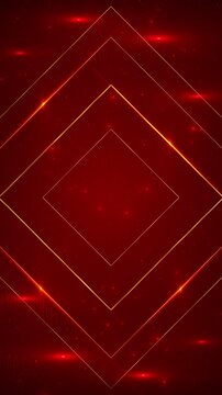 Nested golden squares radiant diamond tunnel waves particles. luxury branding gala invitations, celebration intros, logo reveals, promotional banners, fashion events, title screens elegant backgrounds
