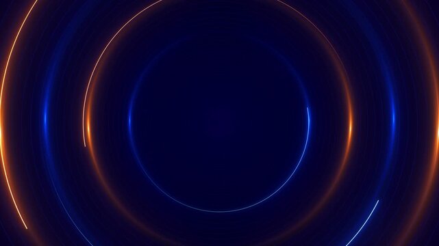 Abstract blue neon rings flow dim circular tunnel, futuristic motion. technology intros, gaming promos, virtual reality scenes, logo reveals, music visuals, broadcast openers, digital backdrops. 3D