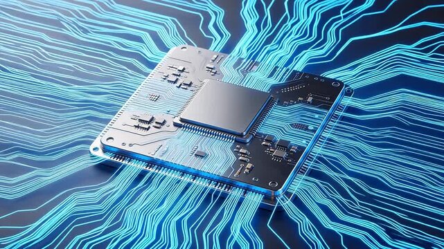Microchip with glowing circuit lines