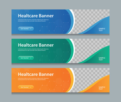 horizontal Healthcare web banner design background template. Suitable for web and social media ads. Vector illustration file with Space to add pictures.